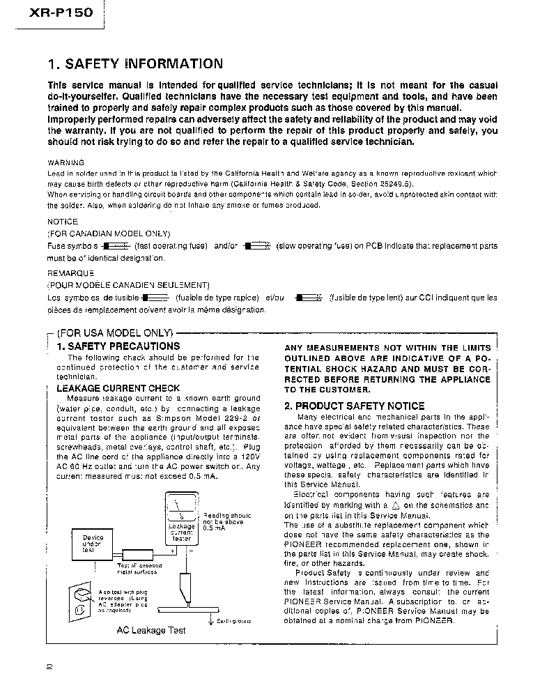 PIONEER XR-P150-RRV1271 service manual (2nd page)