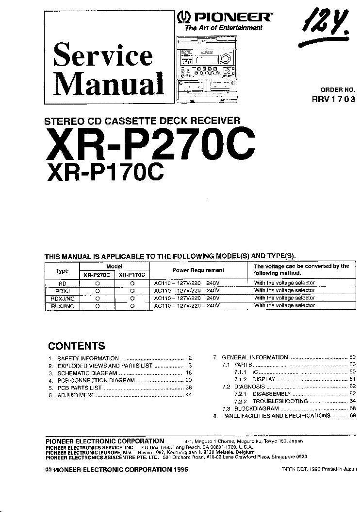 PIONEER XR-P170C P270C service manual (1st page)