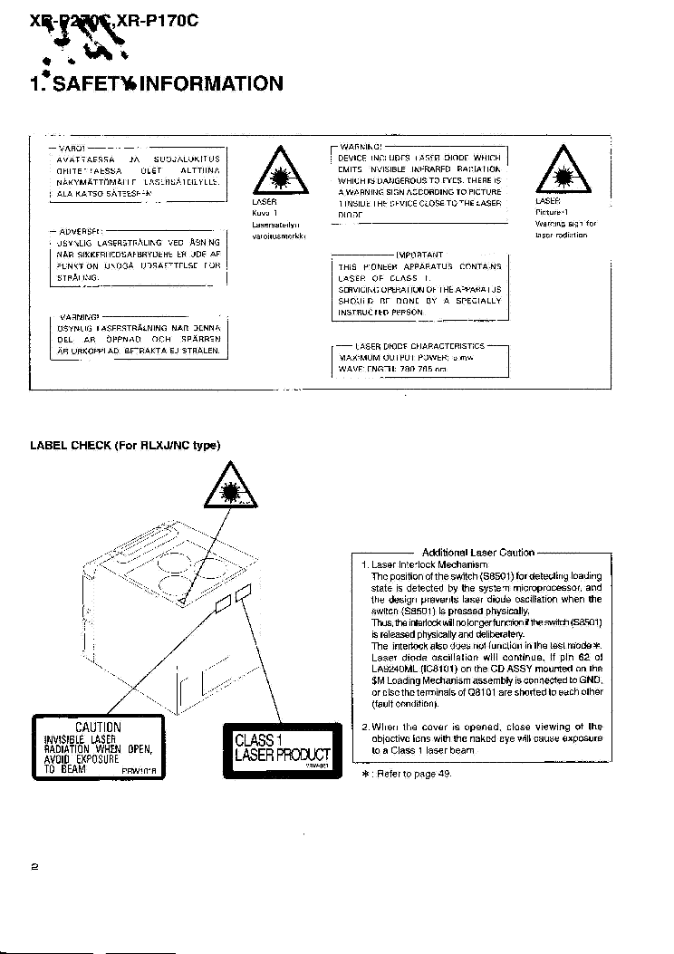PIONEER XR-P170C P270C service manual (2nd page)