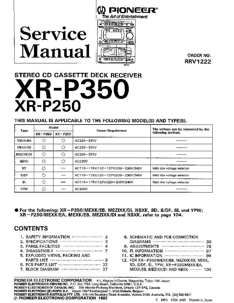 PIONEER XR-P250 P350 service manual (1st page)