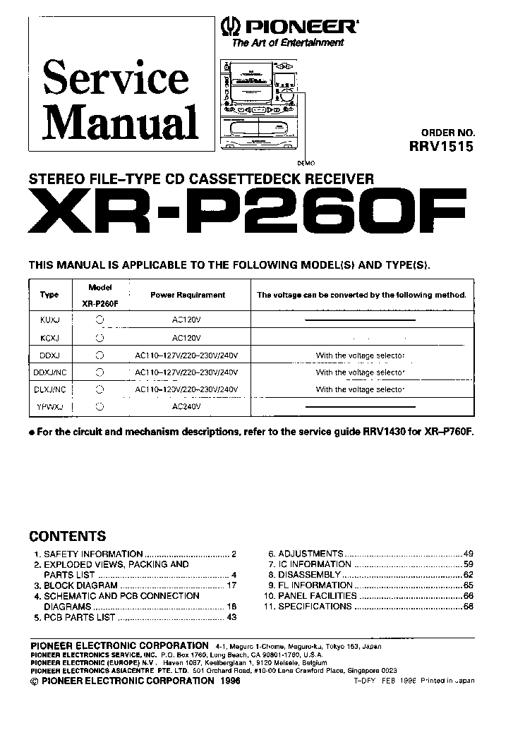 PIONEER XR-P260F service manual (1st page)