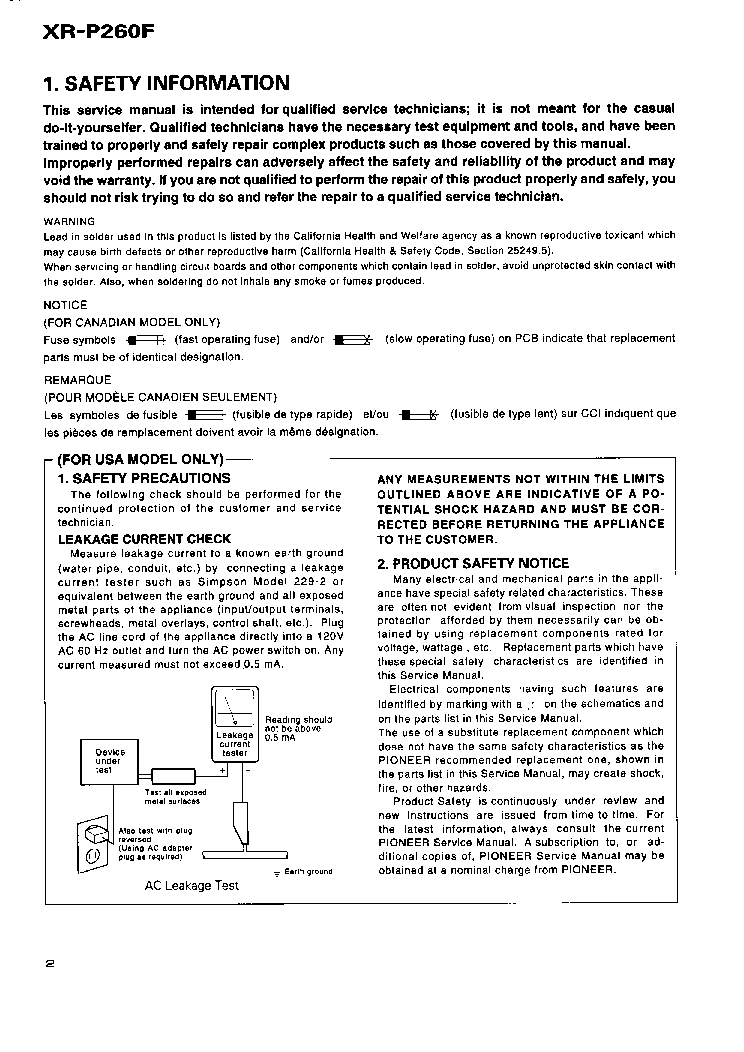 PIONEER XR-P260F service manual (2nd page)