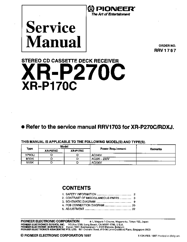 PIONEER XR-P270C,170C service manual (1st page)