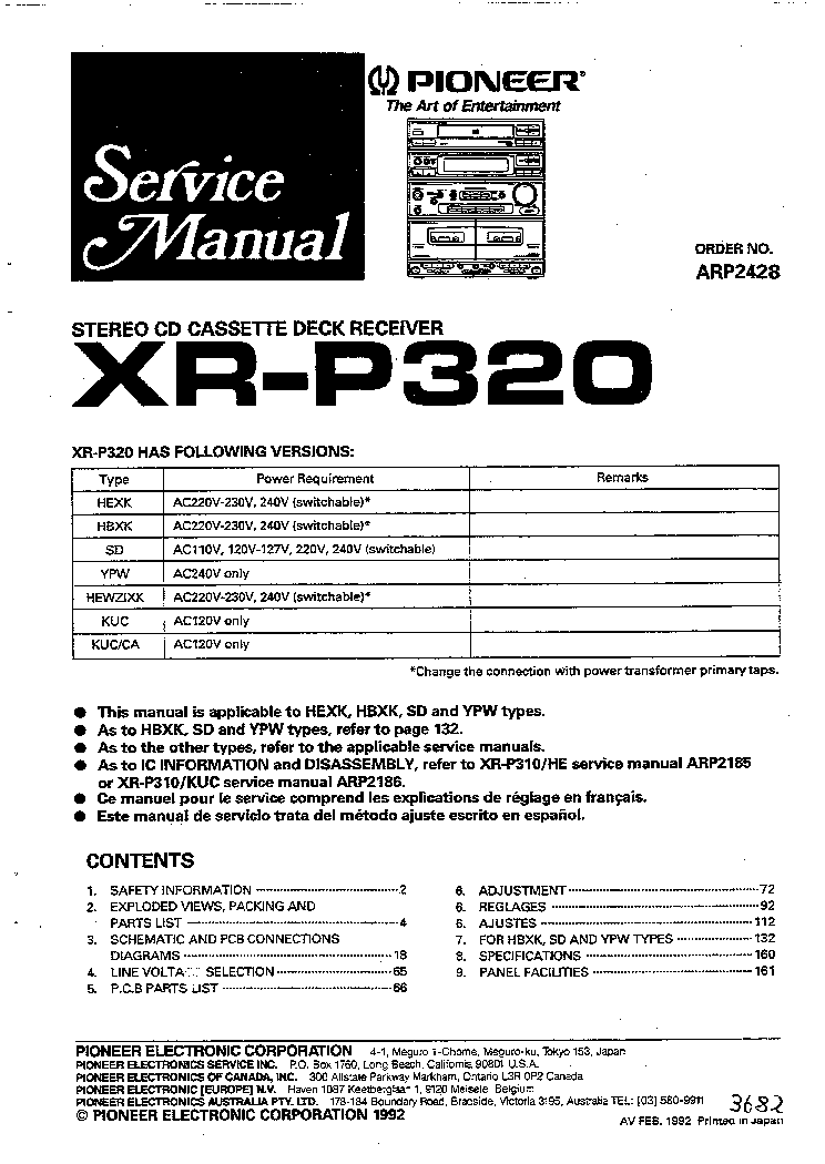 PIONEER XR-P320 SM service manual (1st page)
