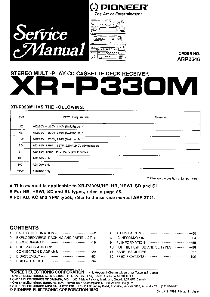 PIONEER XR-P330M service manual (1st page)