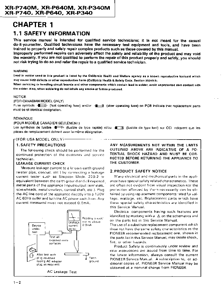 PIONEER XR-P340 XR-P640 XR-P740 service manual (2nd page)