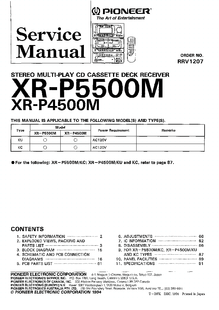 PIONEER XR-P4500M XR-P5500M SM service manual (1st page)