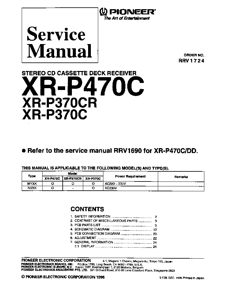 PIONEER XR-P470 370 SM service manual (1st page)