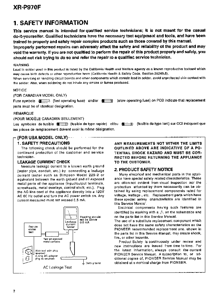PIONEER XR-P970F RRV1685 service manual (2nd page)