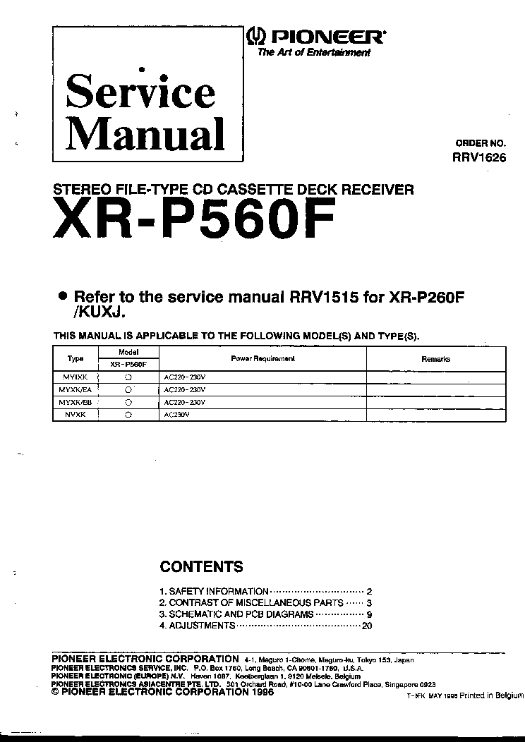 PIONEER XR-P 260-560F service manual (1st page)