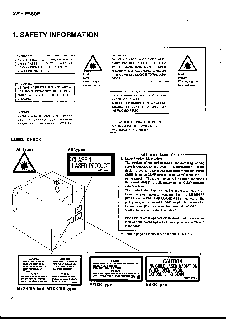 PIONEER XR-P 260-560F service manual (2nd page)