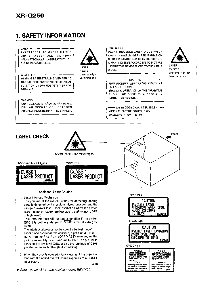 PIONEER XR-Q250 SM service manual (2nd page)