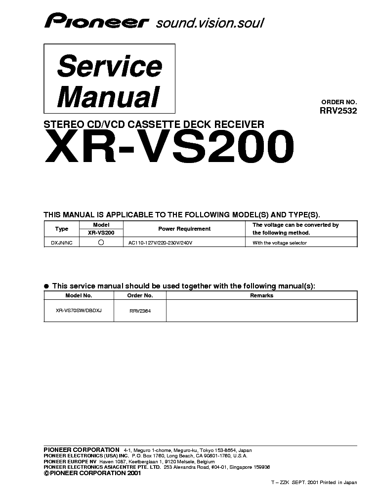 PIONEER XR-VS200 service manual (1st page)
