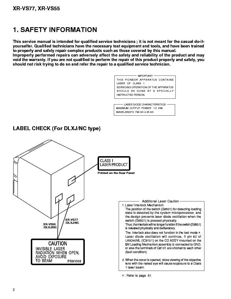 PIONEER XR-VS55 XR-VS77 service manual (2nd page)
