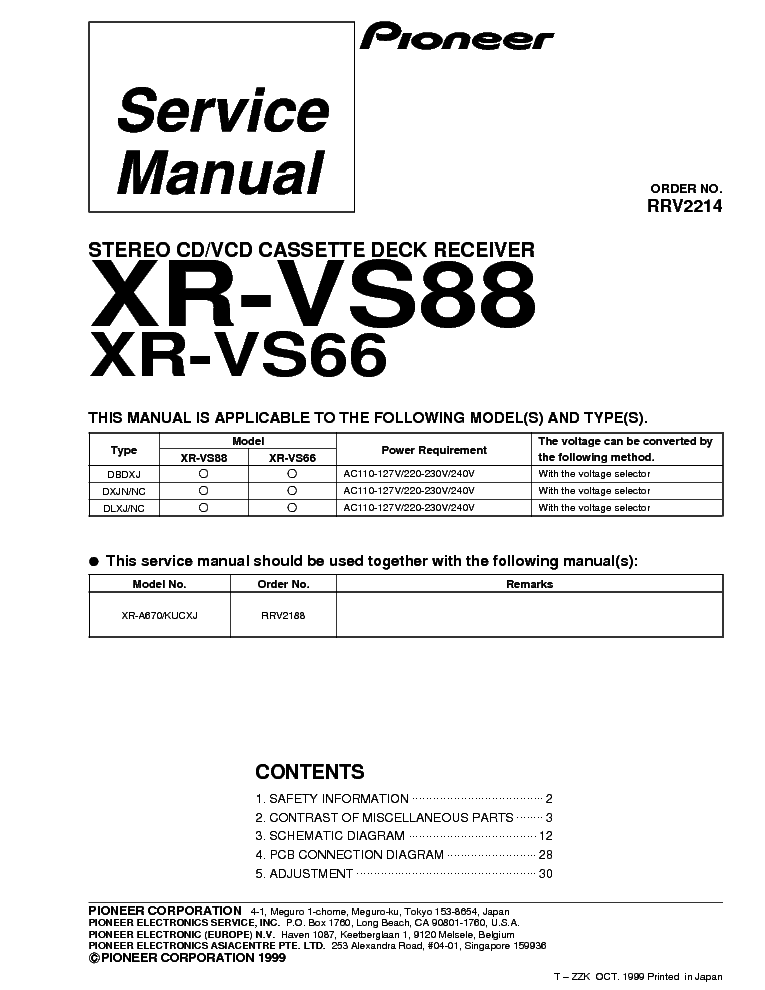 PIONEER XR-VS66 VS88 service manual (1st page)