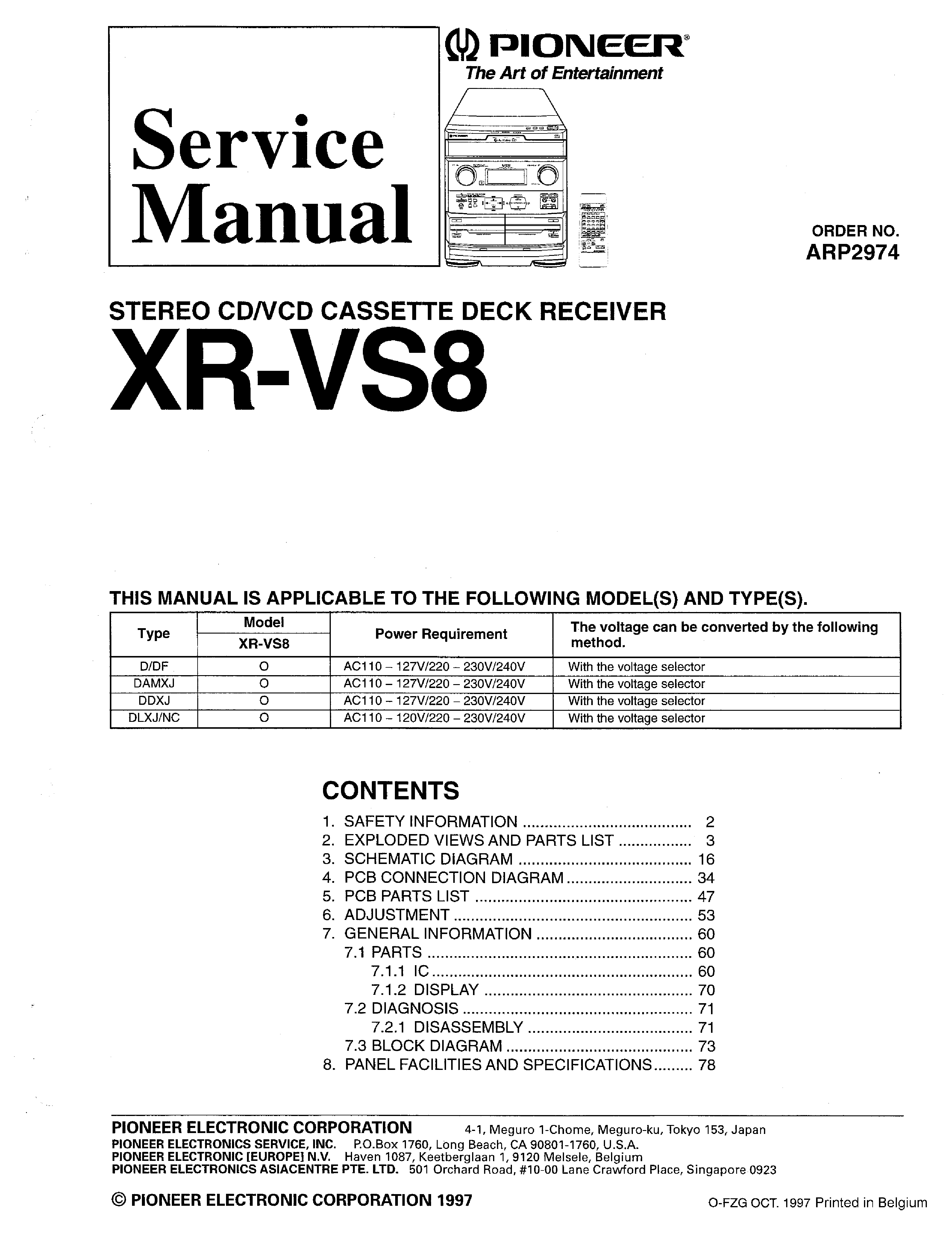 PIONEER XR-VS8 service manual (1st page)