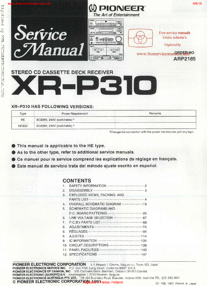 PIONEER XR P 310 SM service manual (1st page)