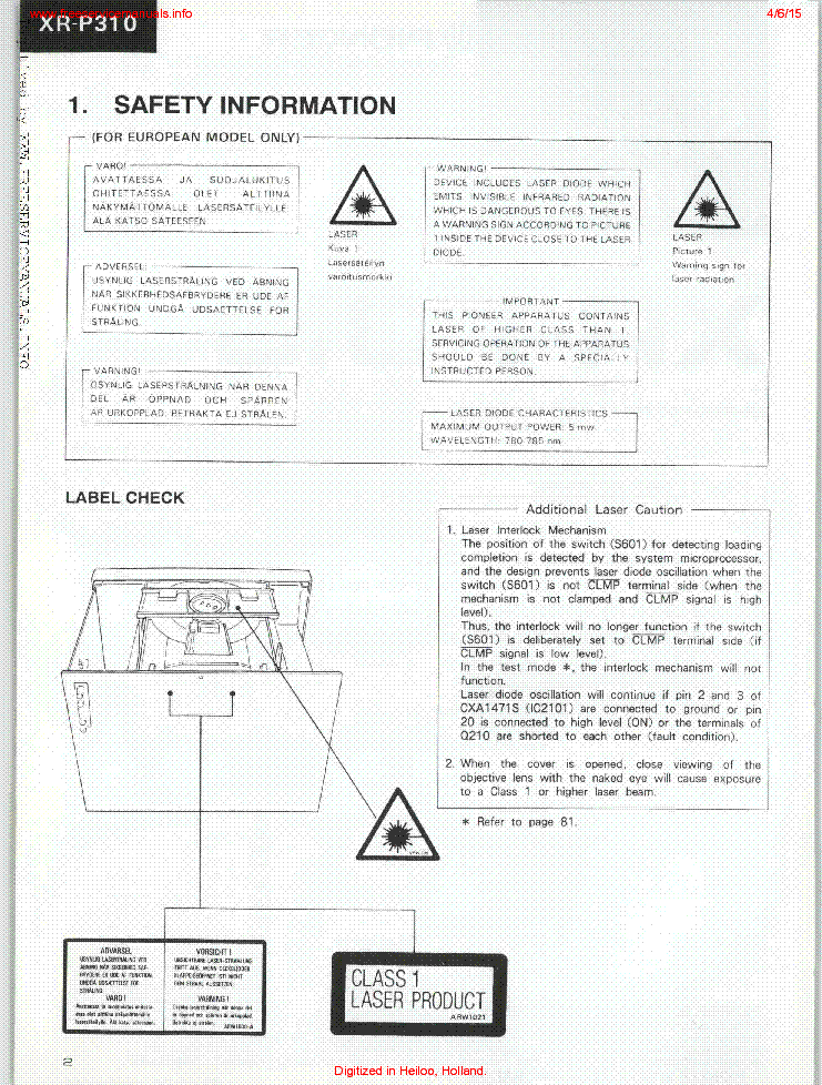 PIONEER XR P 310 SM service manual (2nd page)