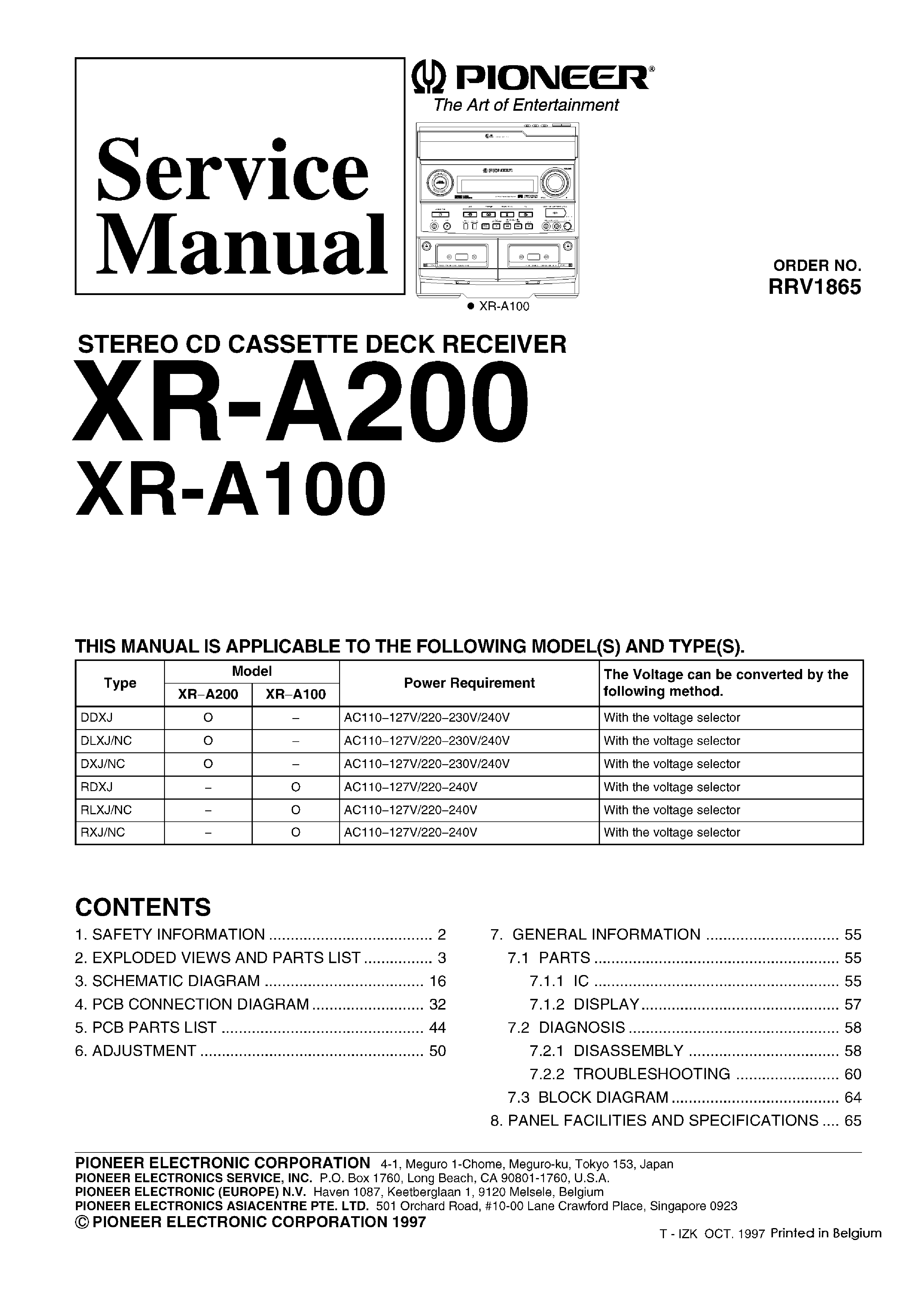 PIONEER XRA200 100 service manual (1st page)