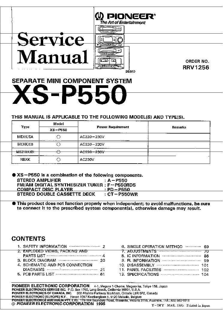 PIONEER XS-P550 SM service manual (1st page)