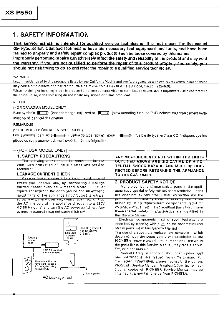 PIONEER XS-P550 SM service manual (2nd page)