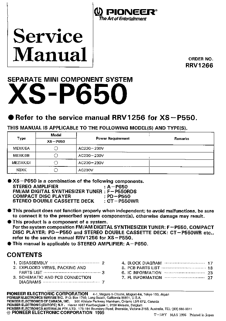 PIONEER XS-P650 RRV1266 service manual (1st page)