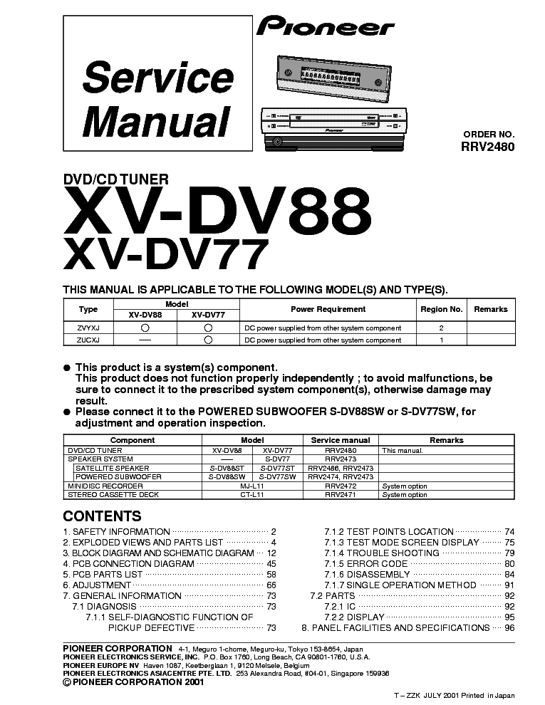 PIONEER XV-DV77 XV-DV88 SM service manual (1st page)