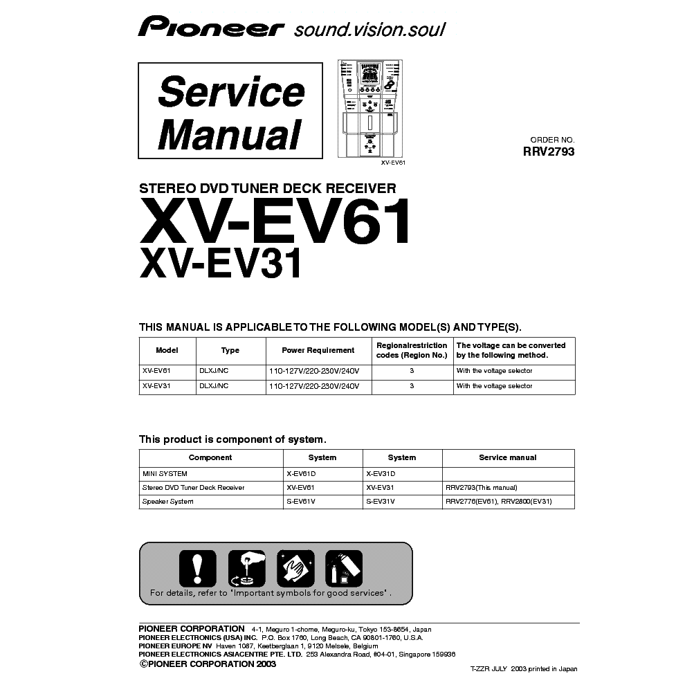 PIONEER XV-EV31 EV61 service manual (1st page)