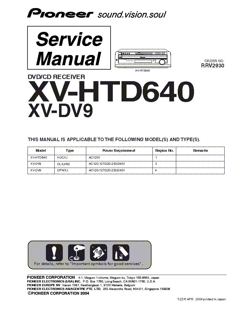 PIONEER XV-HTD640 DV9 SM service manual (1st page)