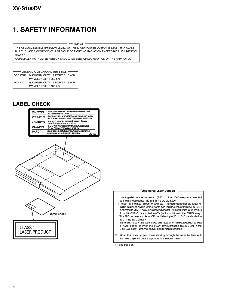 PIONEER XV-S100DV service manual (2nd page)