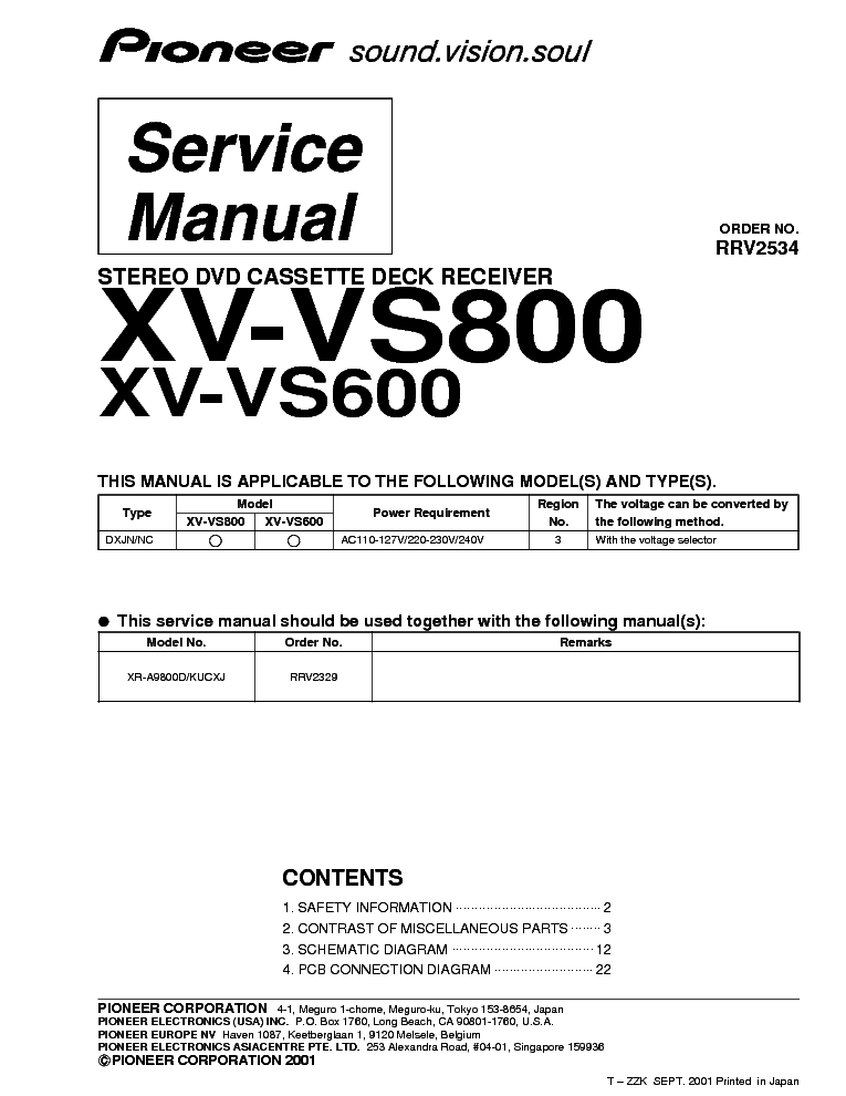 PIONEER XV-VS800 VS600 RRV2534-DECK service manual (1st page)