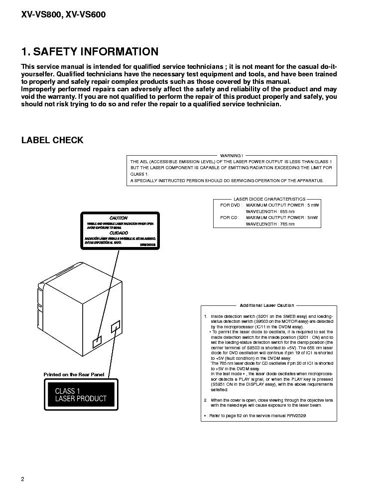 PIONEER XV-VS800 VS600 RRV2534-DECK service manual (2nd page)