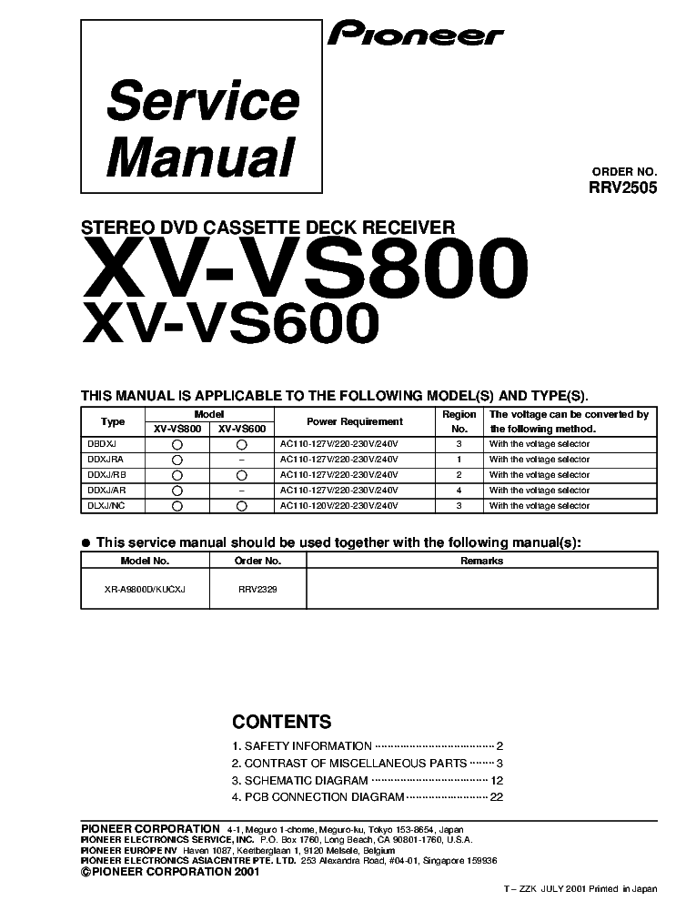 PIONEER XV-VS800 XV-VS600 RRV2505 service manual (1st page)