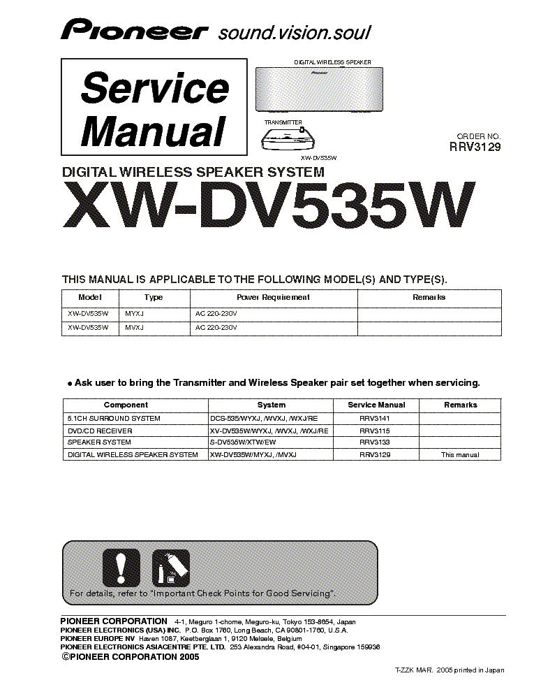 PIONEER XW-DV535W DIGITAL WIRELESS SPEAKER SYSTEM service manual (1st page)