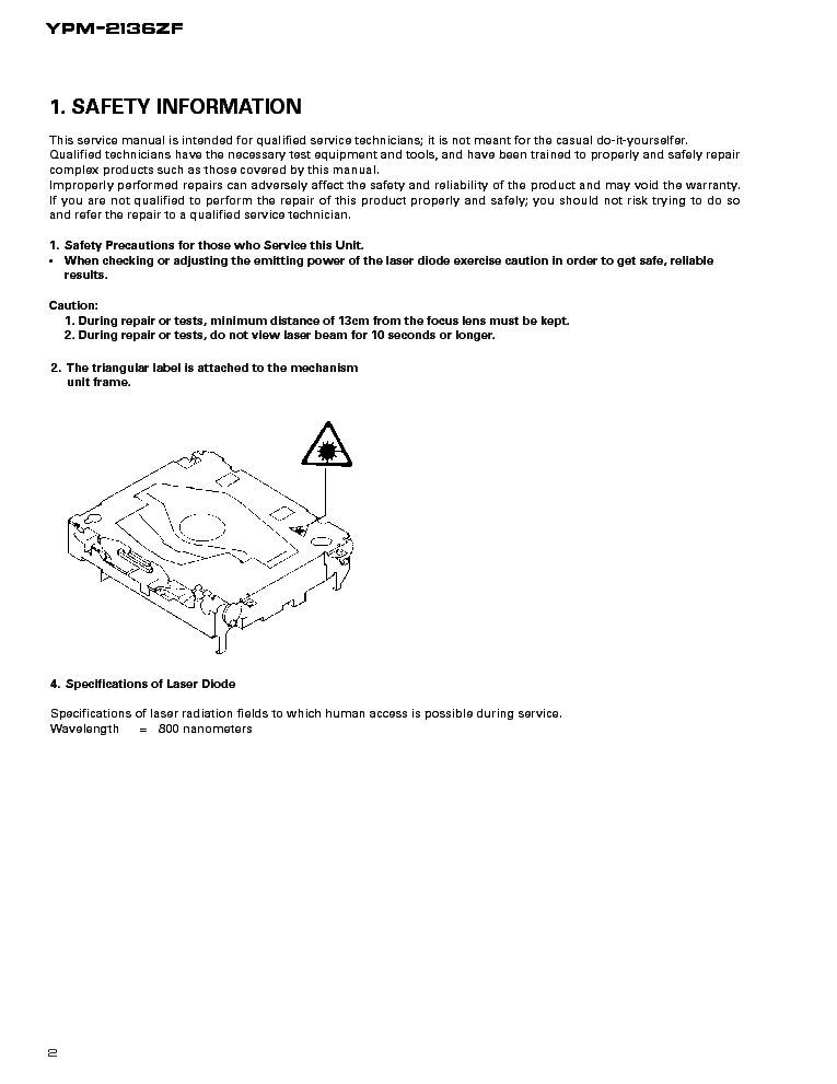 PIONEER YPM-2136ZF CD PLAYER service manual (2nd page)