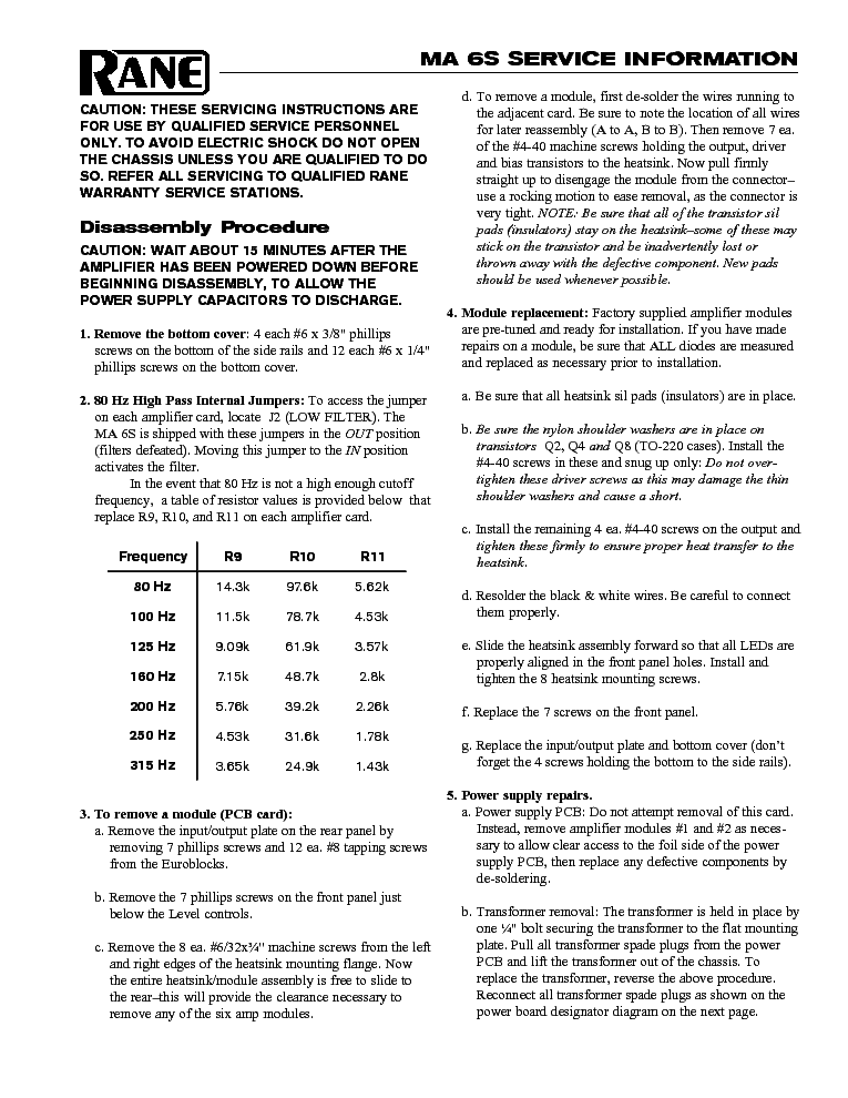 RANE MA6S SCH service manual