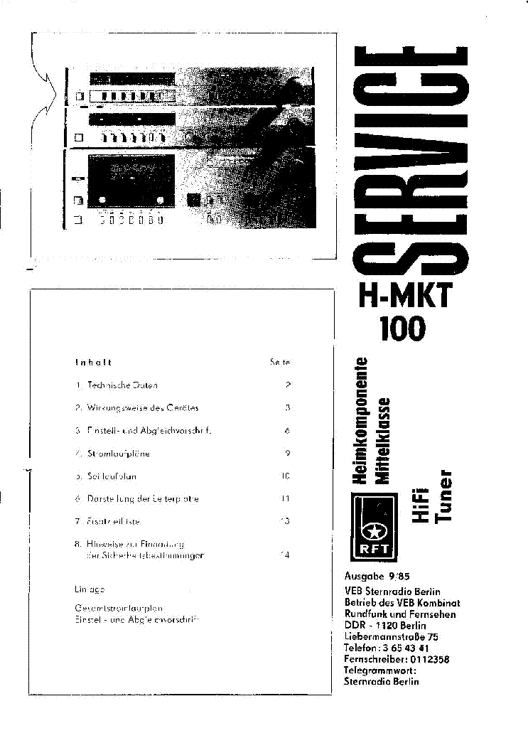 Bedienungsanleitung RFT SM 3000 Mixer Equalizer auf CD 