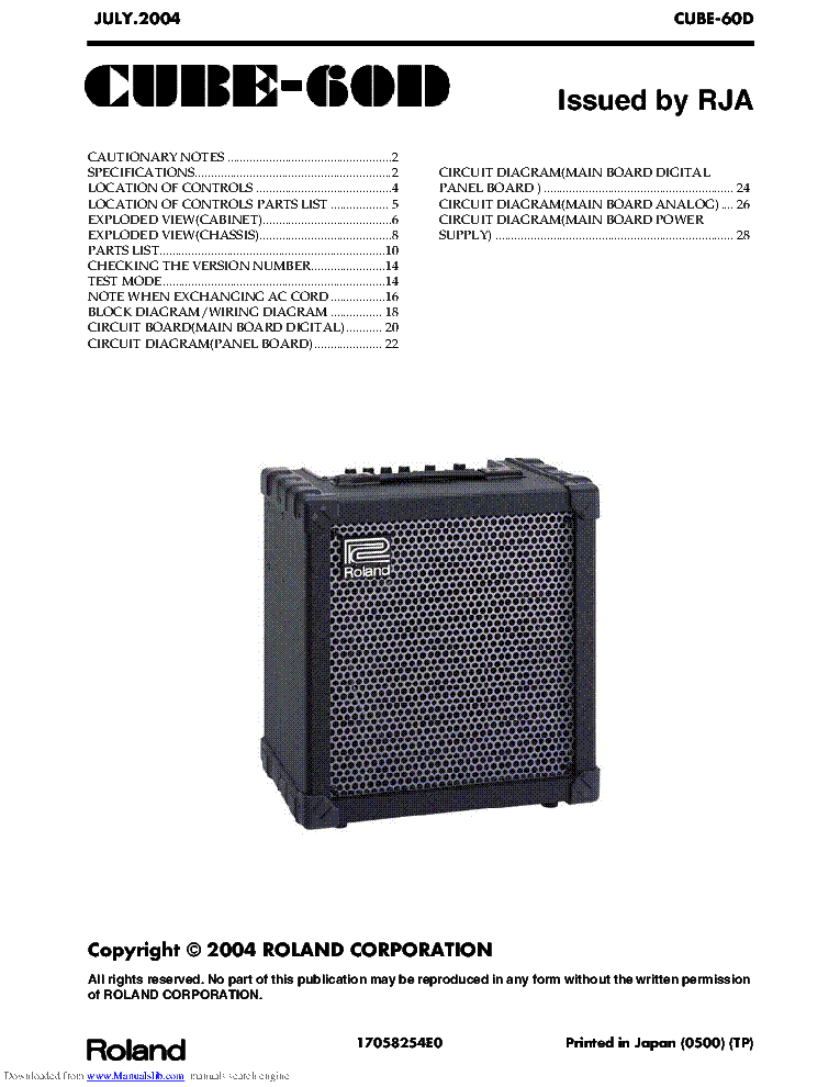 ROLAND CUBE 60D SM Service Manual download, schematics, eeprom 