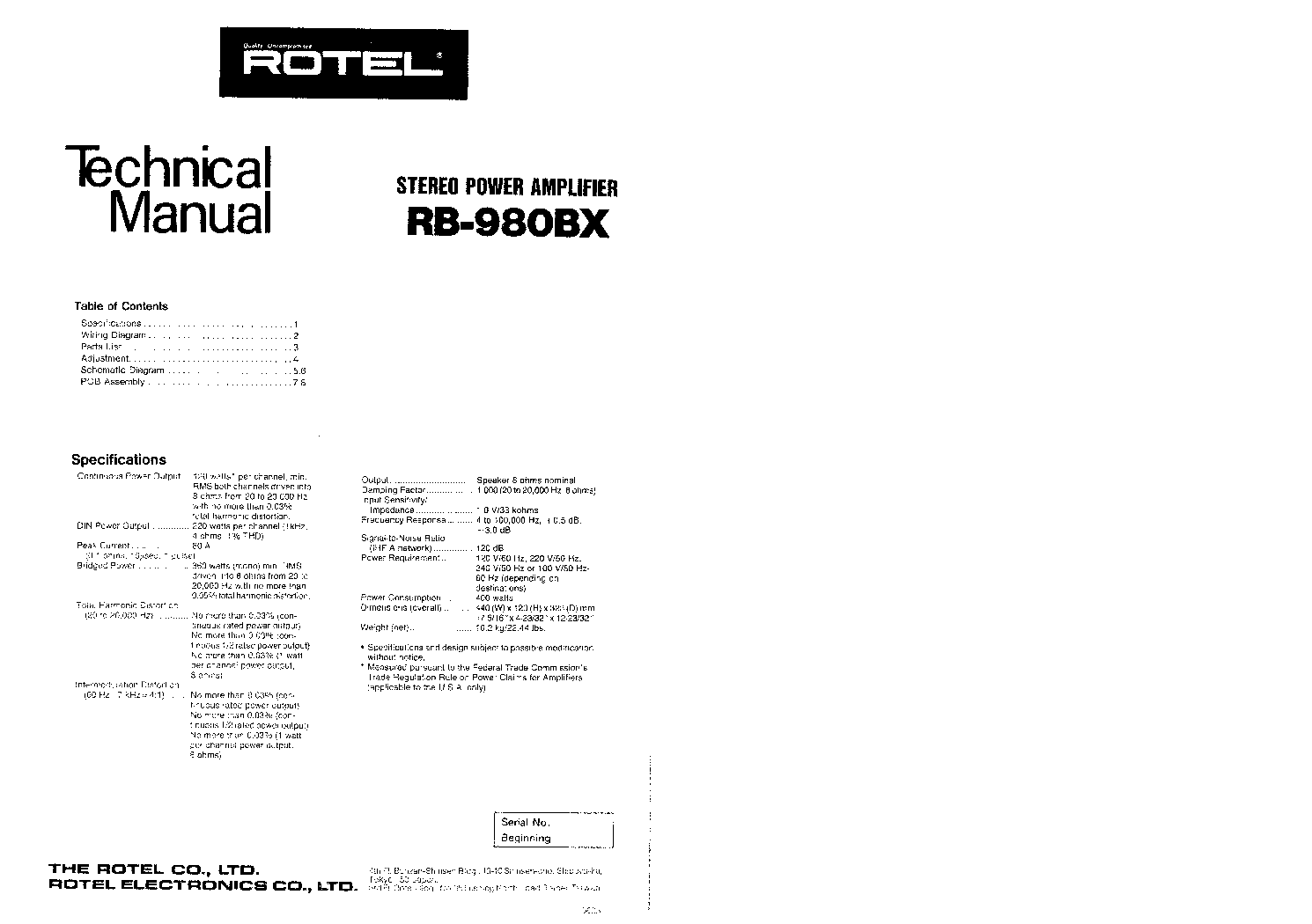ROTEL RB-980BX SM service manual (1st page)