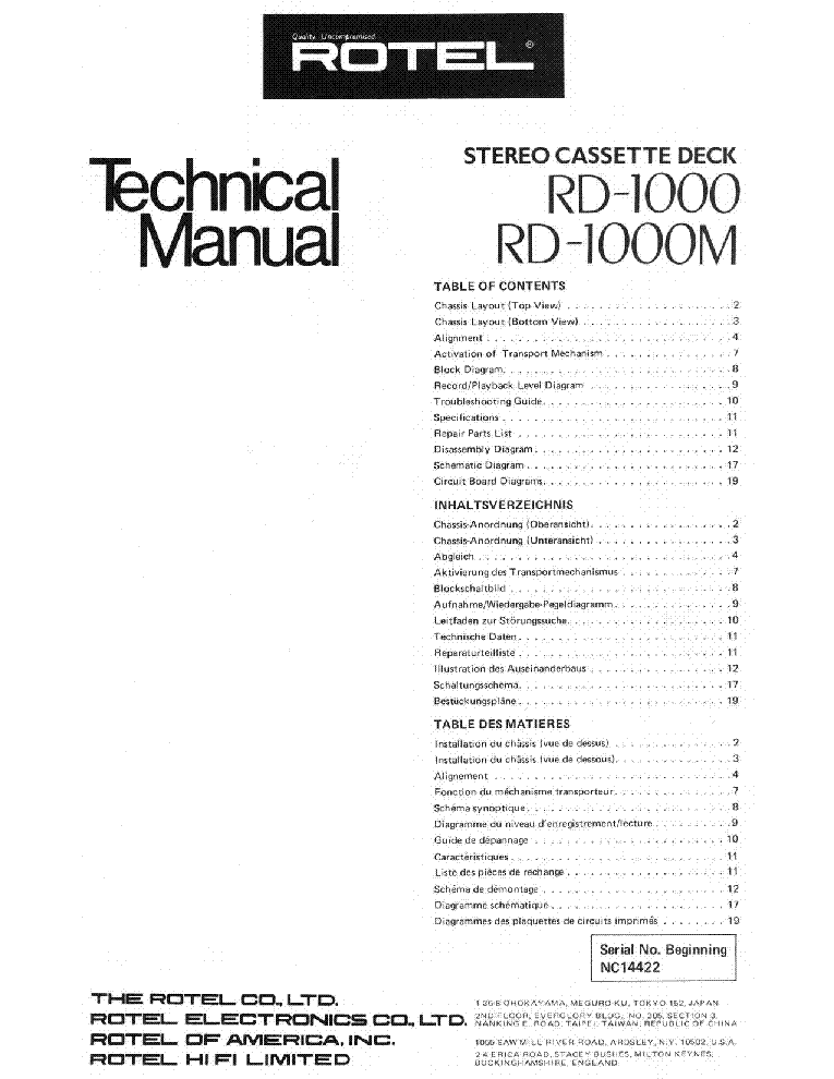 ROTEL RD-1000 1000M SM Service Manual download, schematics, eeprom ...