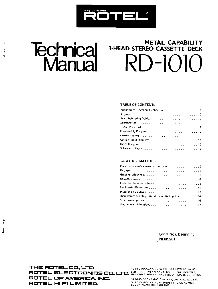 ROTEL RD-1010 SM Service Manual download, schematics, eeprom, repair ...
