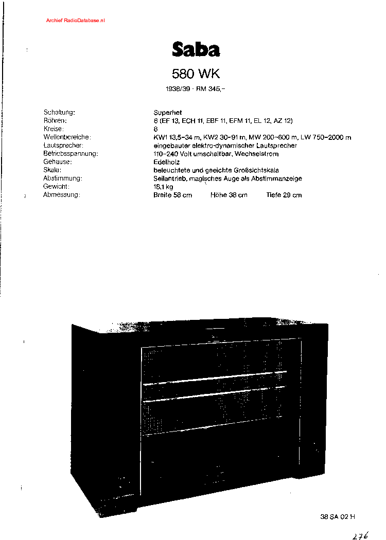 SABA 580WK service manual