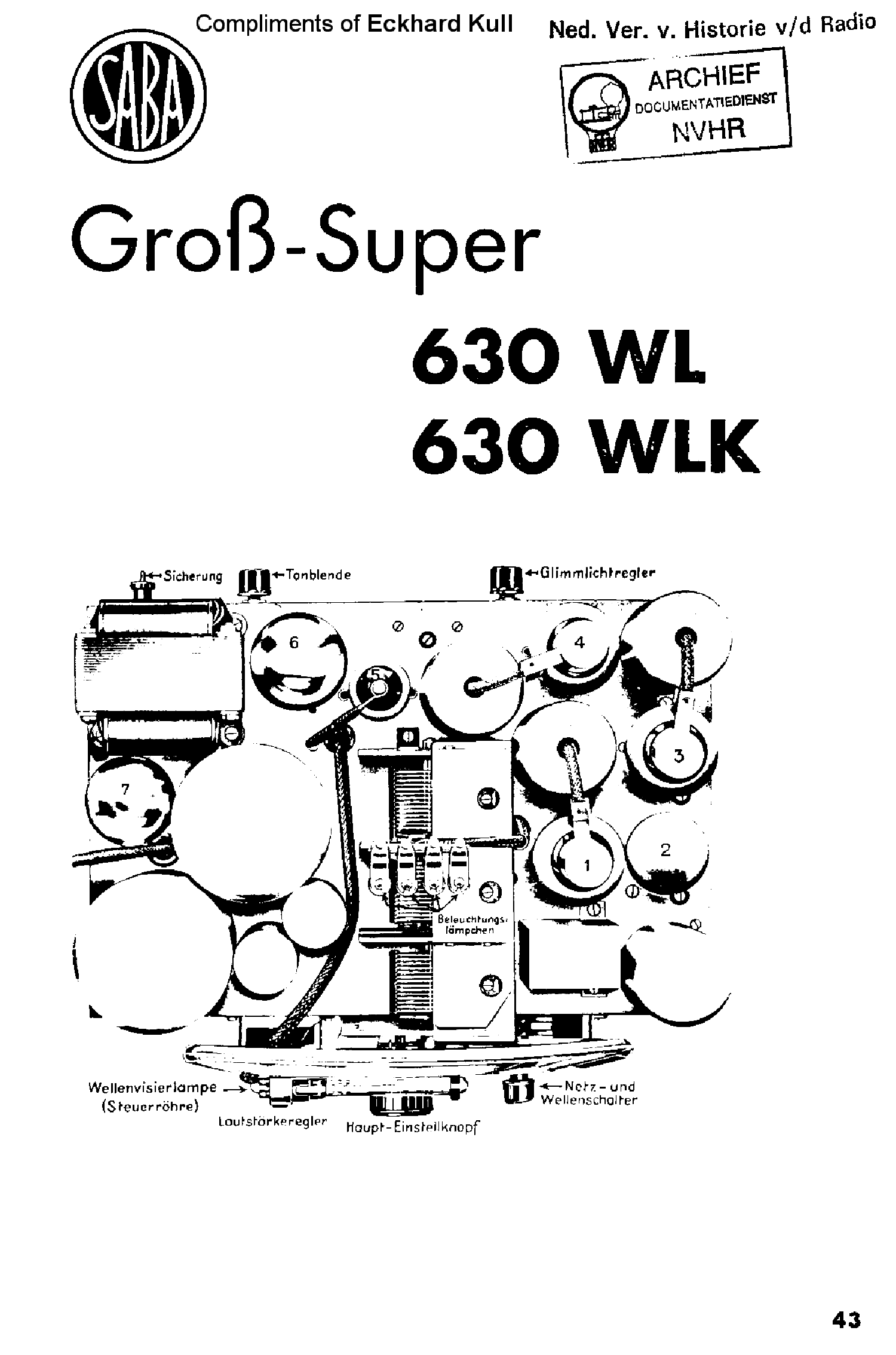 SABA 630WLWLK AC RECEIVER 1934 SM Service Manual download, schematics