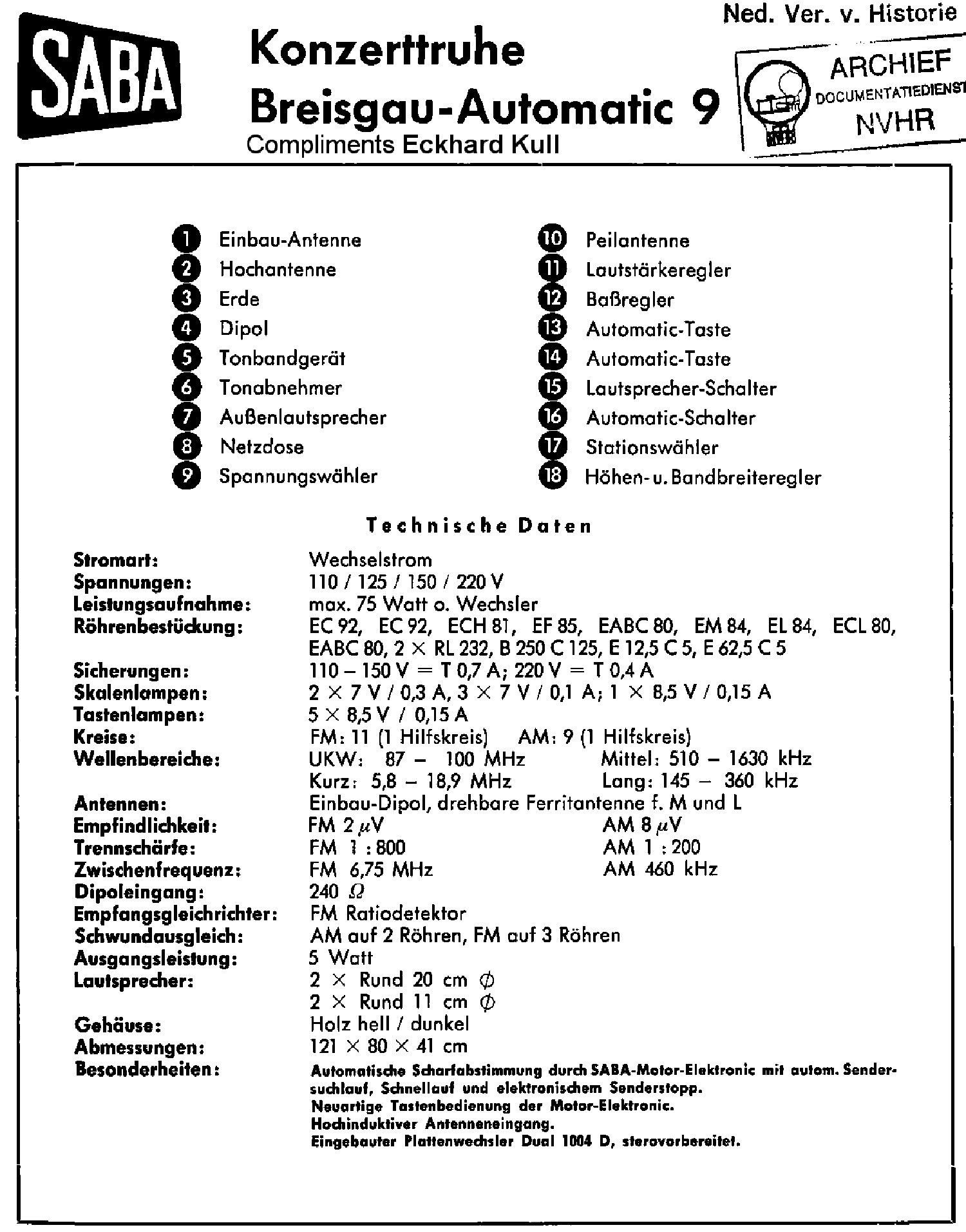 SABA BREISGAU9 AM-FM MUSIKTRUHE RECEIVER GRAMO SM service manual