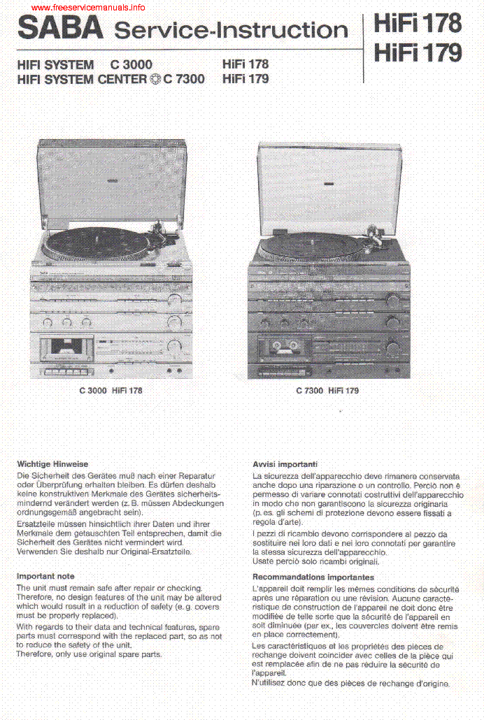 SABA C3000 HIFI178 C7300 HIFI179 service manual