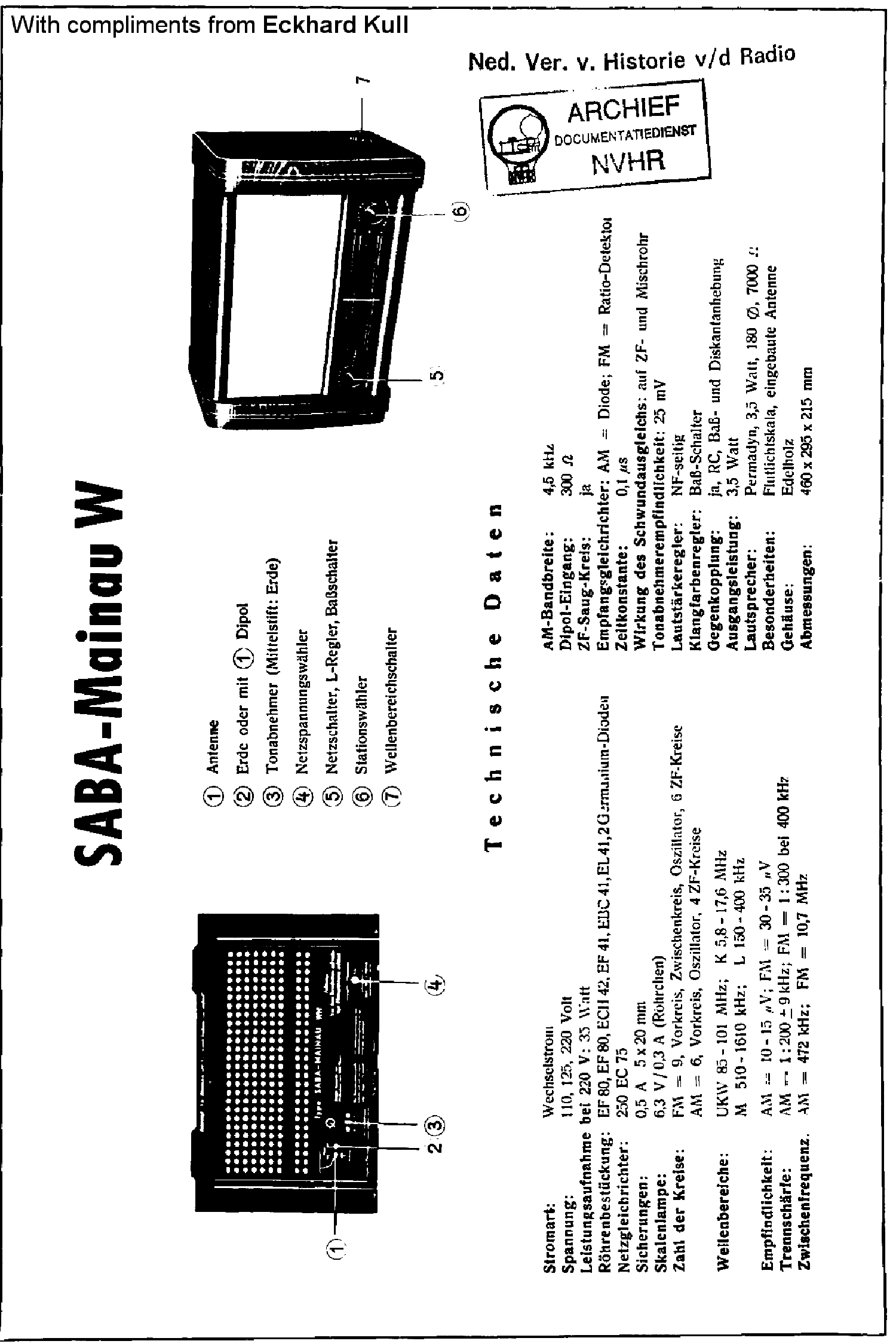 SABA MAINAUW AC RECEIVER 1952 SCH service manual (1st page)