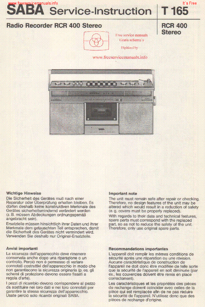 SABA RCR400 STEREO SM service manual