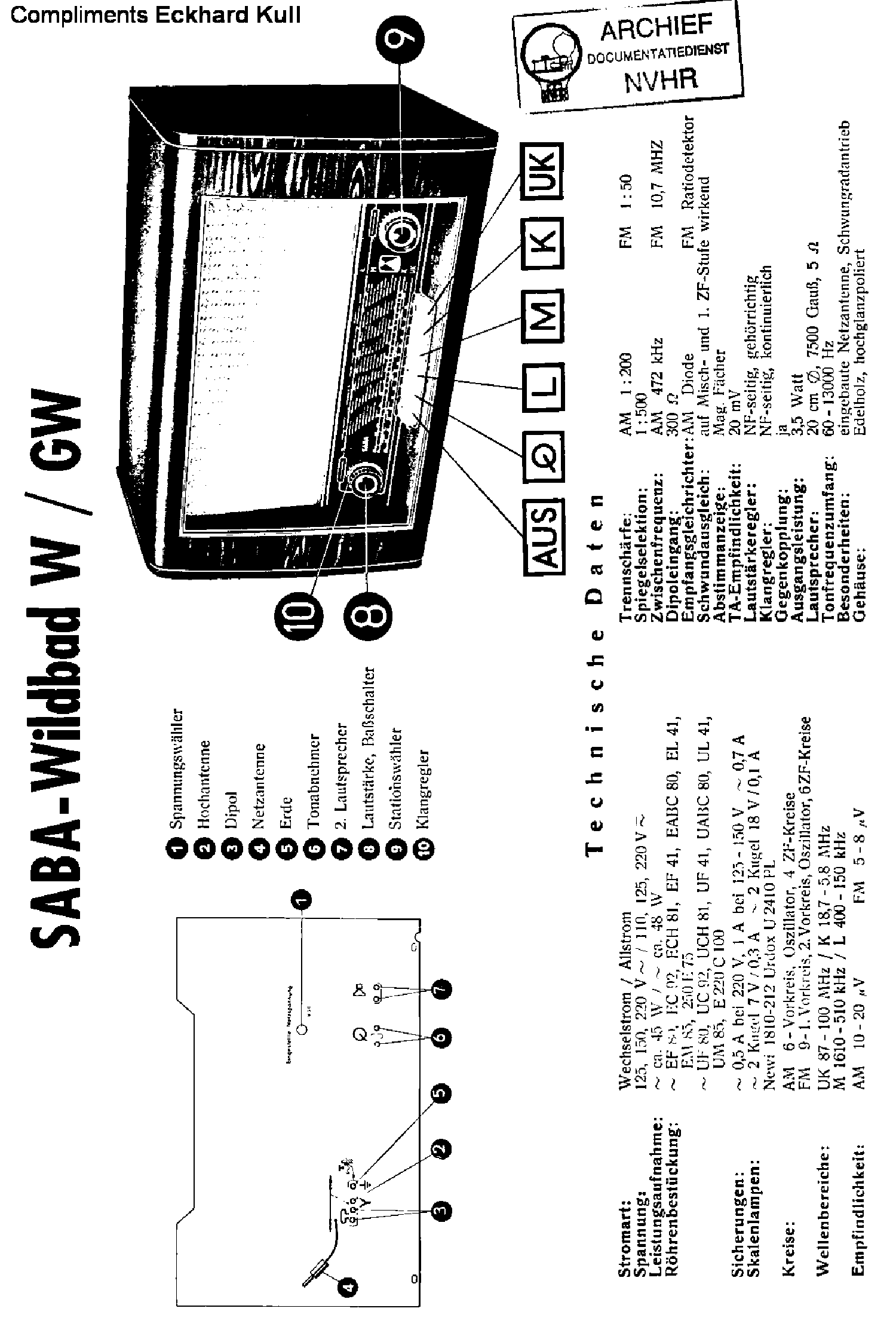 SABA WILDBAD-W-GW AM-FM RECEIVER 1952 SM service manual (1st page)