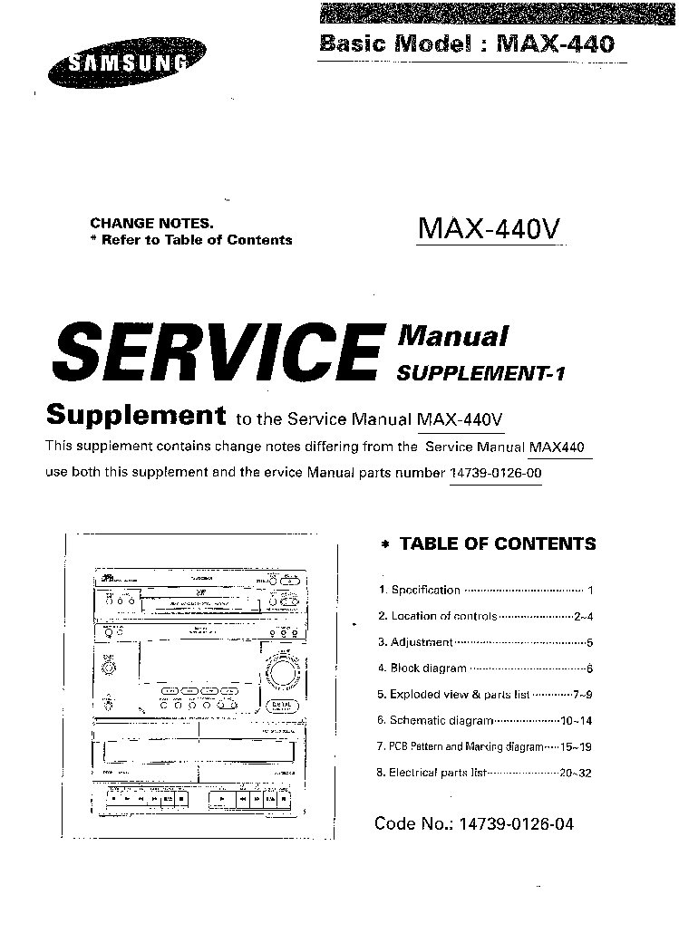 SAMSUNG MAX-440V SUPPLEMENT-1 service manual (1st page)
