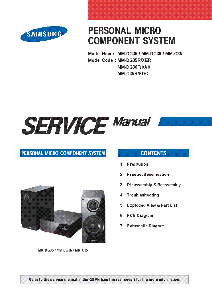 SAMSUNG MM DG35 DG36R XER service manual (1st page)
